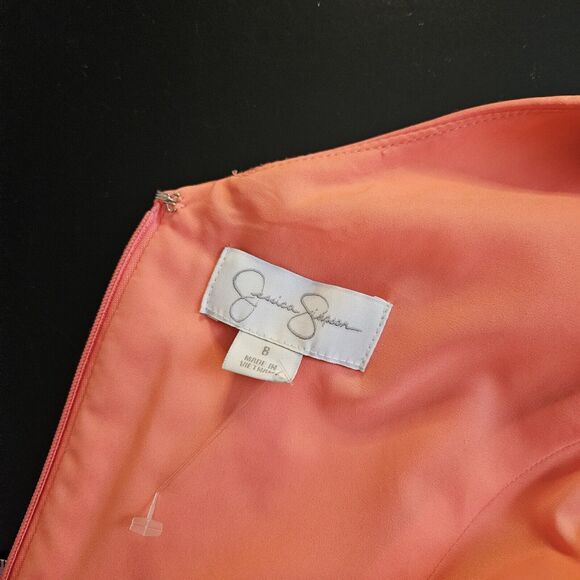 JESSICA SIMPSON Peplum Coral One Shoulder Dress Rose Sz 8 - Picture 8 of 8